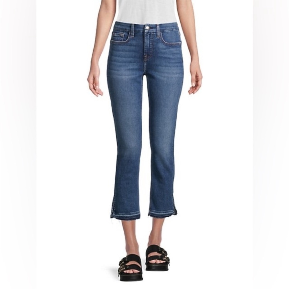 Jen7 by 7 For All Mankind Straight Leg Cropped Raw Hem Jeans Petite Size 10